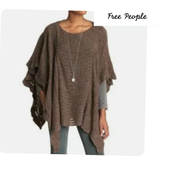 Free People Sweaters - Free People Snow Nymph Cape Knit Draped Oversize Poncho Taupe color Size Medium